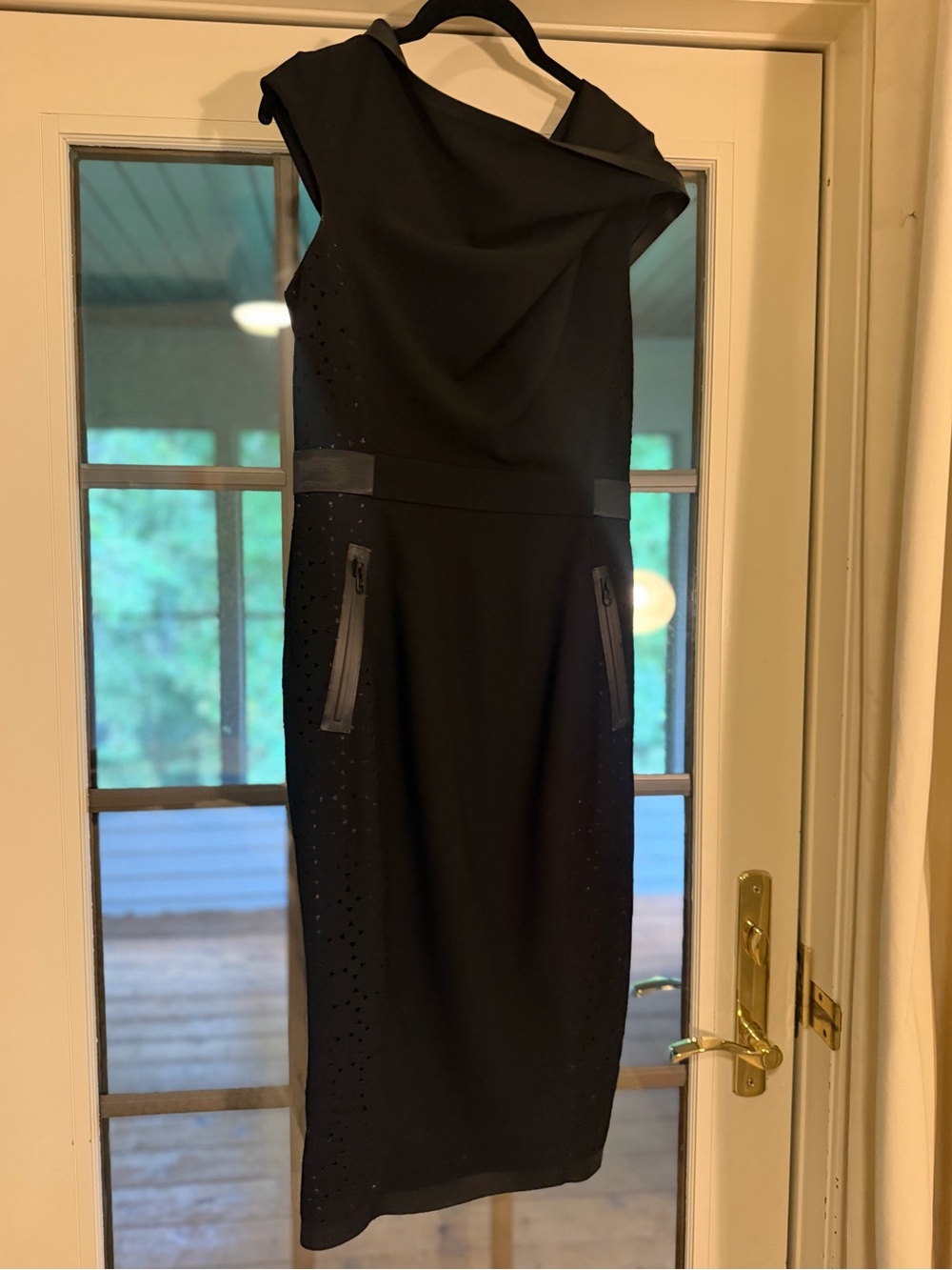 Byron Lars One-Shoulder Black Sheath Dress with Zip Accents